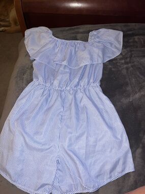 Blue & White Striped Off-Shoulder Romper